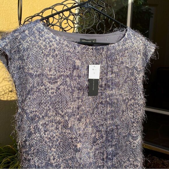 BANANA REPUBLIC ABSTRACT SNAKE SKIN PRINT FRINGE EYELASH BLACK & GRAY TOP S NWT - Picture 10 of 16